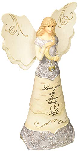 Pavilion Gift Company Love You to The Moon & Back 6" Angel Holding Moon, 6 Inch, Beige