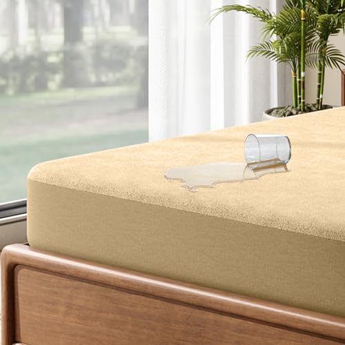 Image of Frido Waterproof Mattress Protector Queen Size with 100% Spill-Proof TPU Membrane, Breathable Anti-Allergen Terry Fabric, Machine Washable, Bed Protector Cover (Warm Beige, 72 Inches X 60 Inches)