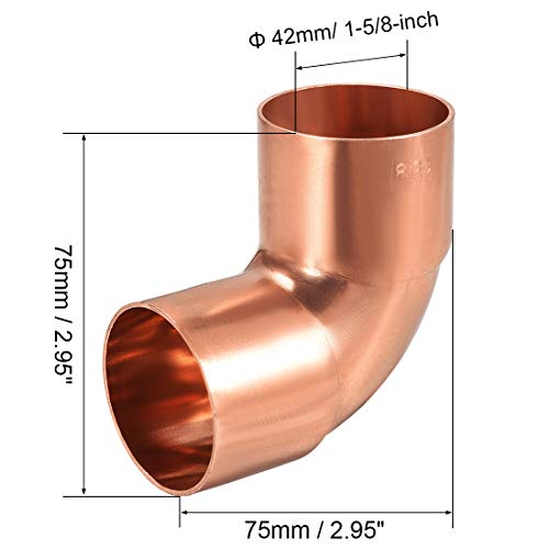 Uxcell 1-5/8-Inch(41.28Mm) Id 90 Degree Copper Elbow Short-Turn Copper Pipe Fitting Conector For Plumbing #TOP1
