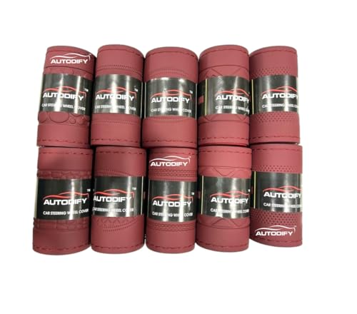 Image of Wine Leather Steering Wheel Cover Universal Fit, Anti-Slip, Breathable, Comfortable Grip, Durable & Stylish for Cars Easy Install, Long-Lasting Protection,Non-SlipDesign.