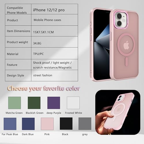 Image of Magnetic iPhone 12 /12Pro case,Compatible with Magsafe, Military-Grade Protection,Slim Translucent Matte Shockproof with Anti-Scratch Anti-Fingerprint Phone Cover (Pink, iPhone 12 /12Pro)