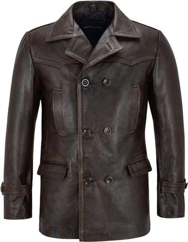 Image of Men's Kriegsmarine German Ww2 Dr Who Reefer Hide Leather Jacket Coat Mens Leather Car Coat
