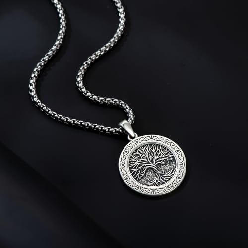 Image of Tree of Life Necklace 925 Sterling Silver Celtic Leafless Family Tree Pendant Necklaces Jewelry for Men Women, w /Stainless Steel Chain 22''+2''
