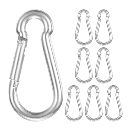 M METERXITY 8-Pack Spring Snap Hooks, M4 304 Stainless Steel 1.60 Inch Quick Link Snap Hooks for Keychain Clip/Hammock/Hiking, D Ring Shape Snap Clip Trigger Buckle Rust-Free Clips