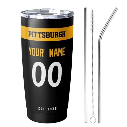 Image of ANTKING Pittsburgh Tumbler 20 oz Travel Coffee Cup Custom Name Number for Men Women Boy Gifts
