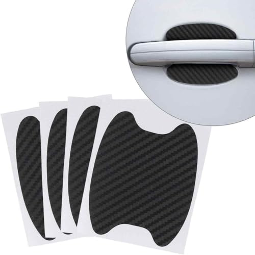 Adhesivos Protectores para Manilla de Coche, Protector de manija de auto, Cubierta adhesiva para manija de coche, Lámina protectora para manija, Fibra de carbono, Negro, 4 unidades