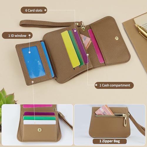 Andiker Card Wallets for Women, Bifold Cute Bow Coin Purse, Wristlet Wallet with 1 ID Flip Window and 1 Zipper Pocket (White)4