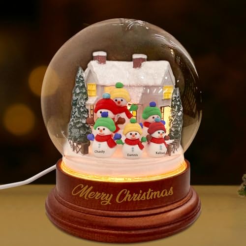 Personalisierte Weihnachtsfamilie Schneemann Schneekugel mit Licht,...