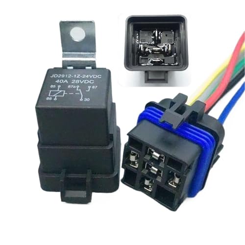 Car Auto Automobile Relay Sealed Waterproof Integrated Wired DC12V/24V 40A 5Pin 4pin Auto Relay + Holder with 150mm Length Wires(5P 24V 15CM)