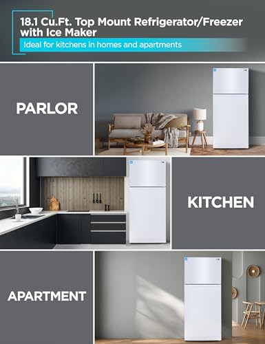 Image of BLACK+DECKER 18.1 Cu. Ft. Top Mount Refrigerator with Ice Maker, 2-Door Refrigerator with Top Freezer, Freezer with Icemaker and Adjustable Temperature Control, ENERGY STAR, BR1810HIMW, White