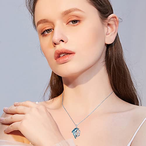 POPKIMI Dolphin Gifts for Women Dolphin Necklace Sterling Silver Crystal Mom and Daughter/Son Necklace3