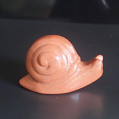 HLbshi Hand Carved Gemstone Crystal Snail Figurine Animal Carving Statue Office Home Decor 2'' (Goldstone)