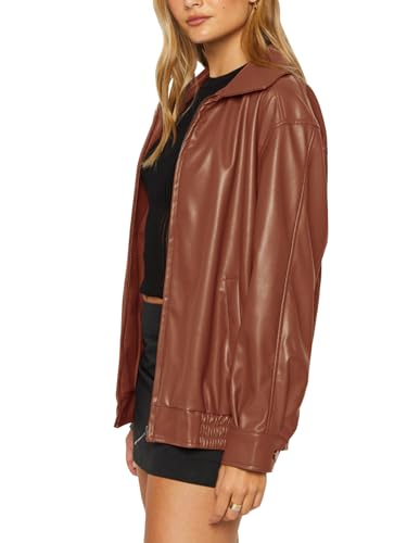 Women Vintage Oversized Leather Bomber Jackets Zip Up Motorcycle Jacket Biker Coat Cool Outfits Coat4