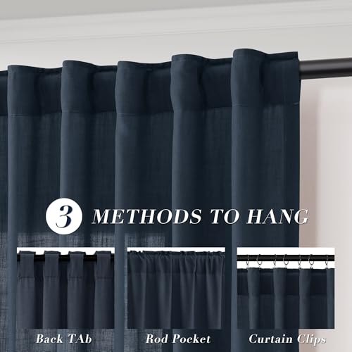 Image of Joywell Linen Curtains 84 Inches Long for Living Room Vintage Blue