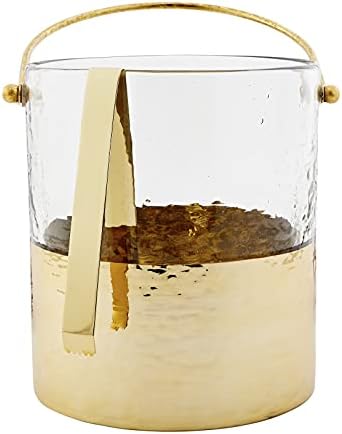 Mud Pie Ice Set, Bucket 8 x 7 Dia | Tongs 6 1/2", 1/2" 1/2" 1/2", Gold and Clear