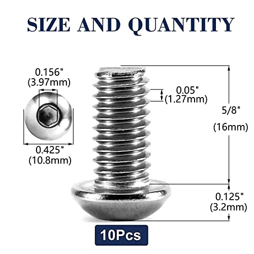Image of 1 /4-20 x 5 /8 inch Button Head Socket Cap Bolts Screws, 10Pcs 304 Stainless Steel 18-8, Allen Hex Drive, Bright Finish by SG TZH(with Hex Spanner)