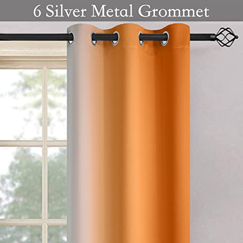 Image of SimpleHome Ombre Orange to Grey White Curtains for Living Room 42Wx63L | Room Darkening Curtains for Bedroom,Gradient Light Blocking Curtain,Thermal Insulated Grommet Window Drapes,2 Panels,63 Inch