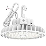 HYPERLITE UFO LED High Bay Lights 100W 14,000LM (140lm/W) 5000K Low Bay LED Lights 1-10V Dimmable 5FT Cable with 110V Plug Hanging Hook Safe Rope UL Listed High Bay Light for Warehouse Gym Workshop