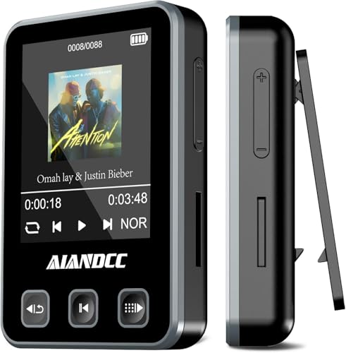 MP3 Player Bluetooth 5.3 mit Sport Clip und Sportarmband, mp3-player mit 1,77 Zoll TFT Farbbildschirm, Mp3 Player mit Kopfhörer, Unterstützt bis 128GB SD Karte, Schwarz