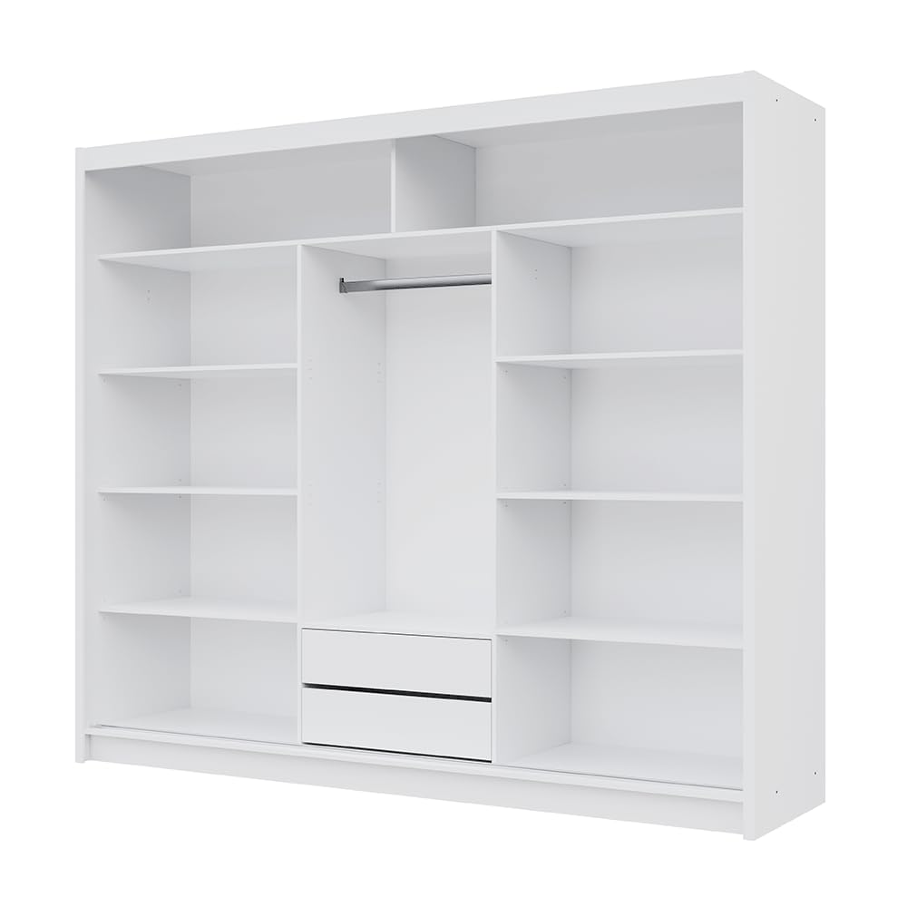 PRVTA 250 cm Weiß Schwebetürenschrank Mit Spiegel Breiten 150/180/200/250 cm Kleiderschrank Für Wohnzimmer Mit Kleiderstange Farben Weiß/Schwarz/Sonoma