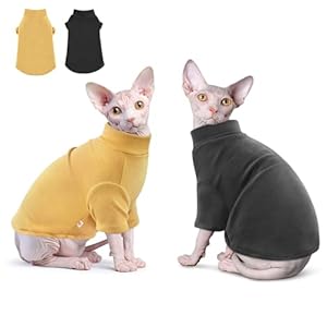 Idepet Sphynx Cats Sweater 2 Pack,Turtleneck Hairless Cat Shirt Soft and Warm Kitten Clothes with Sleeves Pullover Pet Winter Pajamas Jumpsuit for Cat Puppy (Black&Yellow, Medium)