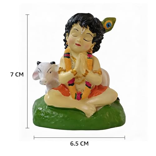 Image of Premium Bal Krishna Resin Idol for Car Dashboard, Home Temple & Office (7 x 6.5 x 4.5 cm) | Handcrafted Laddu Gopal Murti Showpiece for Vastu, Peace & Protection (Color: Natural)