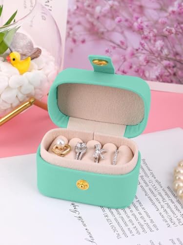Image of Cortina Pu Leather Small Jewelry Box, Travel Portable Jewelry Case For Ring, Pendant, Earring, Necklace, Bracelet Organizer Storage Holder Boxes - Green