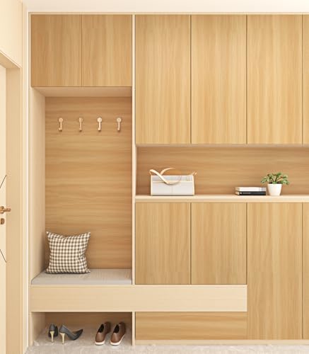 Yullpaper Light Brown Wood Grain Contact Paper Peel and Stick Natural Oak Wallpaer for Cabinets Table Desk Shelf Textured Light Maple Wood Countertop Contact Paper Wooden Laminate Sheets 15.7×78.7''