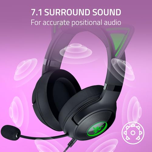 Razer Kraken Kitty V2 USB Wired Headset: Chroma RGB Kitty Ears - Stream Reactive Lighting - HyperClear Cardioid Mic - 40 mm Drivers - 7.1 Surround Sound - Comfortable Ear Cushions - Black by Razer - Image 6