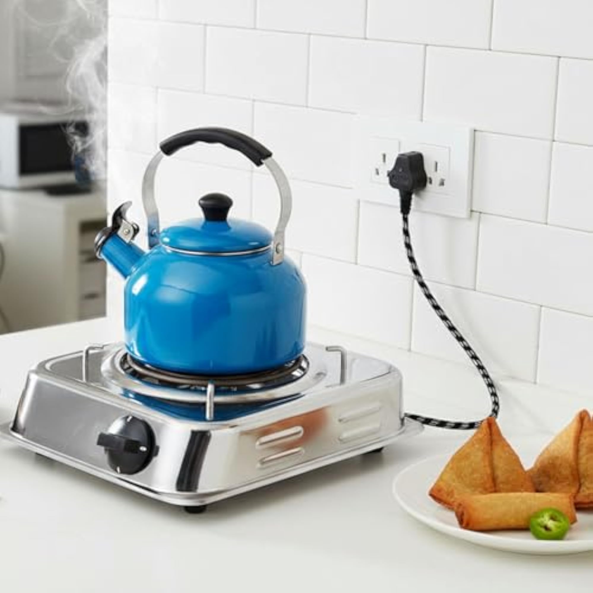 Portable Electric Hot Plate with Chrome Finish, 2000W