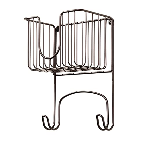 Mdesign Wall Mount Metal Ironing Board Holder With Small Storage Basket - Holds Iron, Board, Spray Bottles, Starch, Fabric Refresher For Laundry Rooms - Bronze #TOP6