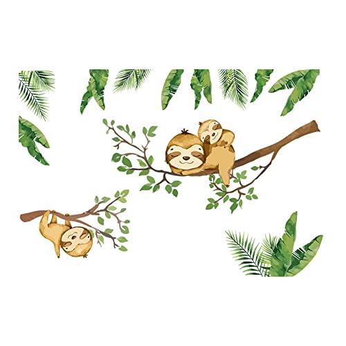 Image of SUPERDANT Sloth Wall Sticker Cute Sloth Jungle Branches Wall Decal Animal Removable DIY Vinyl Mural Art Wallpaper Decor for Kids Bedroom Nursery Classroom