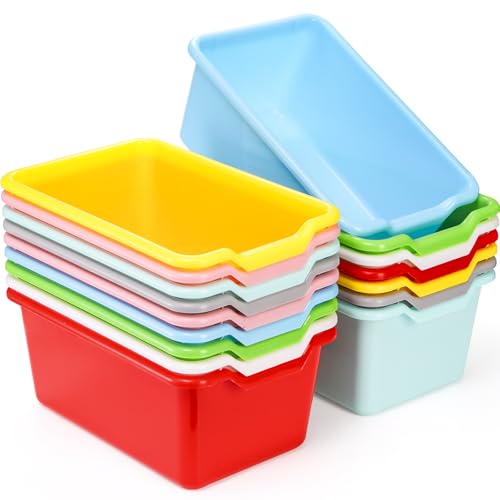 WUWEOT 16 Pack Cubby Bins Classroom Toys Bins, Plastic Books Storage Bins, Easy-to-Grip Stackable Crafts Organizer for Classroom, Nursery, Playrooms And Home Organization