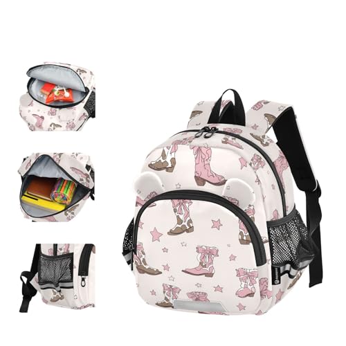 Wusikd Kids Backpack Pink Brown Cowgirl Boots Bows Toddler Bags Schoolbag for Girls Boys Kindergarten Student S4