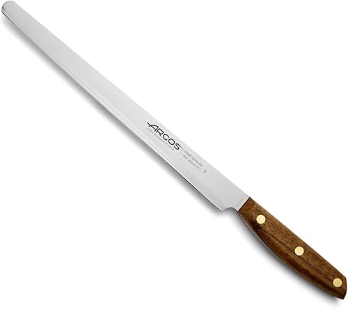ARCOS Cuchillo para Cortar  Cuchillo Jamón Acero Inoxidable 10 Pulgadas. Cuchillo de Cocina Profesional para Cocinar Ovengkol Mango de Madera 100%