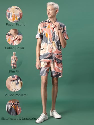 Image of Rigo Printed Co-Ord Set for Men's | Casual Shirt & Shorts Night Suit Set | Lounge-wear Nightdress Pajama Set for Men's | Night Wear, Beach Wear, Vacation Wear Outfit