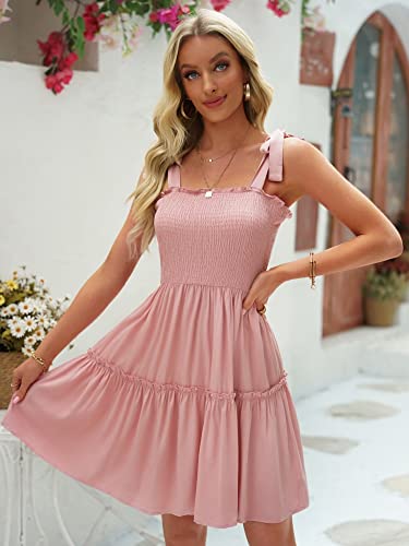Image of Womens Summer Casual Dresses Spaghetti Strap Smocked Mini Dress