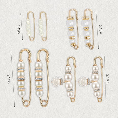 heqxwl 8 Pcs Pearl Brooch Pins,Safety Pins for Clothing Dress Pants Skirt Cardigan Collar,Faux Pearl Rhinestones Brooches for Women Girls Pants Extender Safety Pins (C)