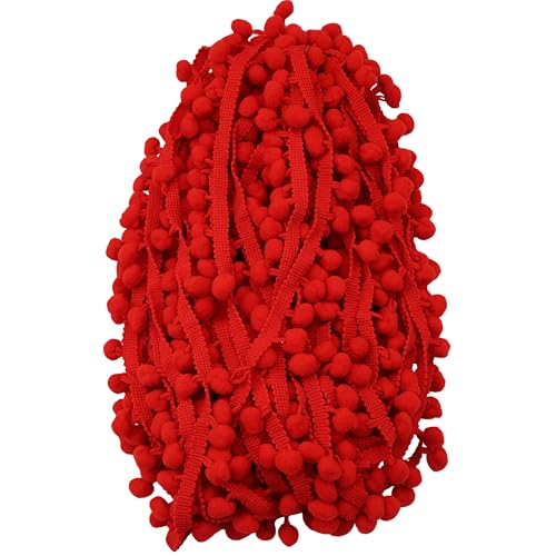 Red Pom Pom Trim Ribbon Fringe Ball Lace Tassel Trim for Sewing, Accessory Decoration.
