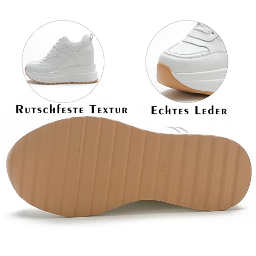 AONEGOLD Platform Sneakers with High Hidden Heel, Wedge Sneakers, Leather Upper, Fashion Lace-ups, Increasing 3.94 inches3