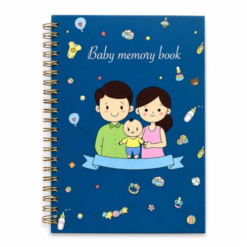 Image of Baby Memory Book & Milestone Journal 0-4 Years | Keepsake Record Book with Photo Space & Guided Prompts | Perfect Baby Shower & New Parents Gift | A5 Hardcover, 90 Pages (Space blue)