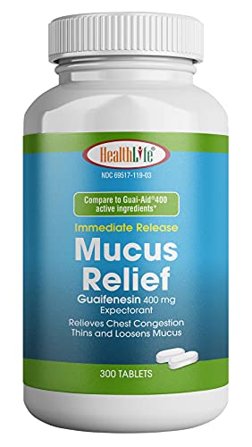 HealthLifeÂ® Mucus Relief Guaifenesin Caplets, 400 mg (300 Count) Fast Acting Expectorant, Thin s and Loosens Mucus, Relieves Chest Congestion, Cough, Could and Flu.
