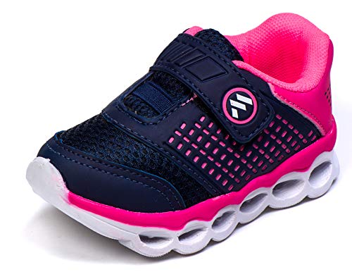 Tênis Infantil Feminino Com Luzes de Led MP1814 - AS109 Cor:Azul Marinho-Pink;Tamanho:21