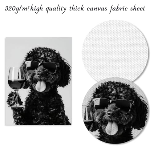 Dazzlewall Lustiges Tier Bild Hund trinkt Wein, Schwarz Weiß Hunde Bild, Dog Posters for Home Living Room Entrance Hall Decor 12×16 in Ungerahmt