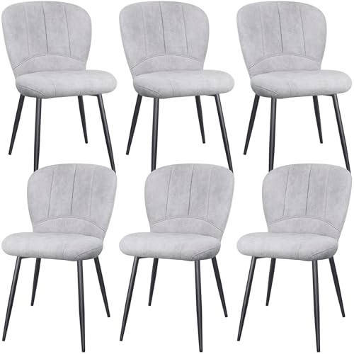 ANVOFONG Set di 6 Sedie Sala da Pranzo, Sedie da Cucina, Sedia Imbottita, Schienale in Tessuto con Gambe in Metallo Nero per Sala da Pranzo, Cucina, Grigio Pallido.
