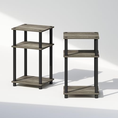 Image of Furinno Just 3-Tier Turn-N-Tube Open Storage Nightstand, 2-Pack, Plastic Poles, French Oak /Black