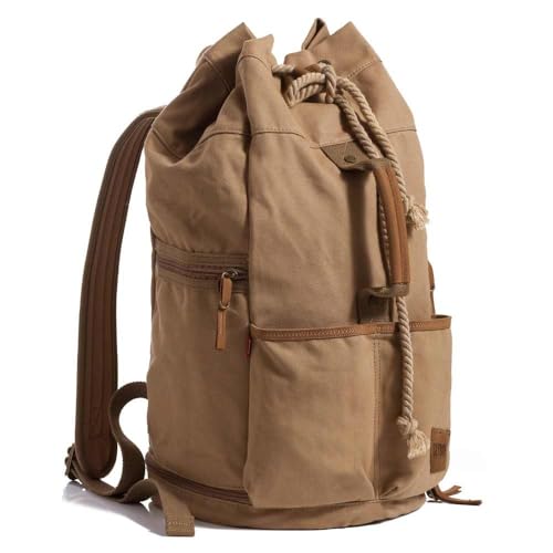 Vintage Canvas Backpack Duffle Bag Mens Travel Rucksack Large Capacity 35l for Outdoor Hiking Camping Climbing Bags (APRICOT)2