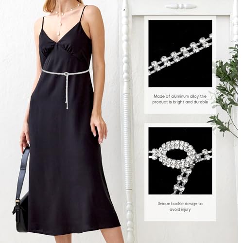 Bewudy Rhinestone Belts For Women, Silver Rhinestone Dress Belts Sparkly Crystal Chain Belt for Women, Wedding Party3