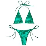 ソリッド ホルター ビキニ セット バックレス 水着 2 ピース 水着 ビーチウェア タイサイド トライアングル 水着 女性用 女性用 2 ピース 水着 ホルター ビキニ ソリッド タイ サイド 水着 ビーチウェア