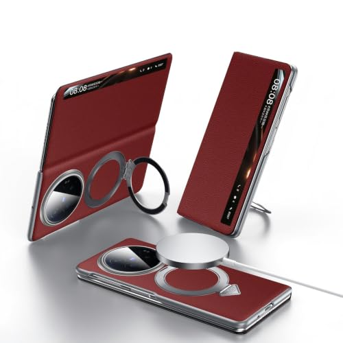 Coque X Fold6 avec Smart Window et support rotatif en cuir rouge pour protection folio